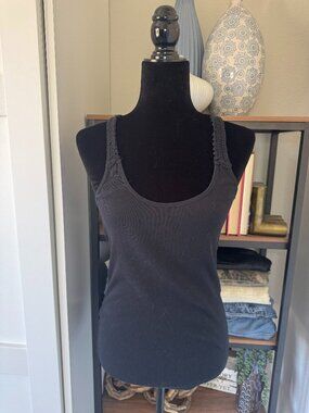 American Eagle Black Crochet Back Ribbed Tank - Size L